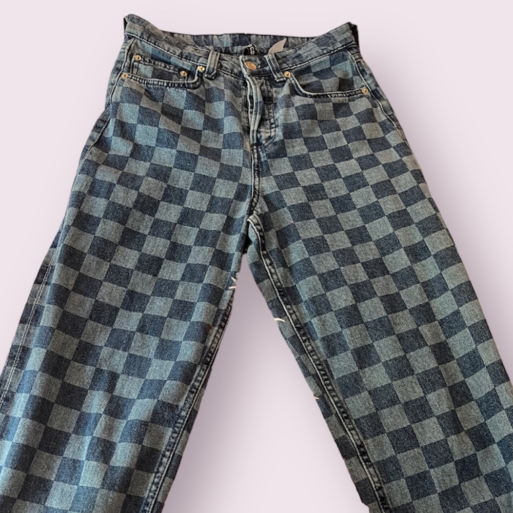 Straight Legged Checkered Jeans